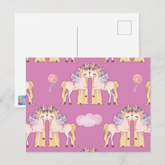 Unicorn Love Pink Briefkaart (Voorkant / Achterkant)