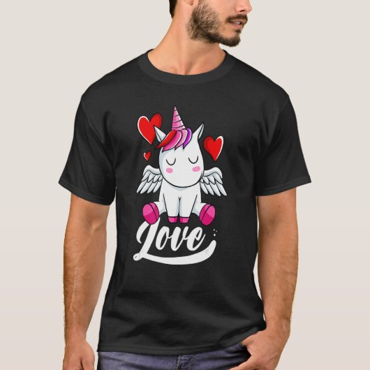 Unicorn Love Valentijnsdag Cute Magical Rainbow T-shirt (Voorkant)