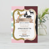 Unicorn & Lumberjack Boy Girl Birthday Invites Kaart (Staand voorkant)