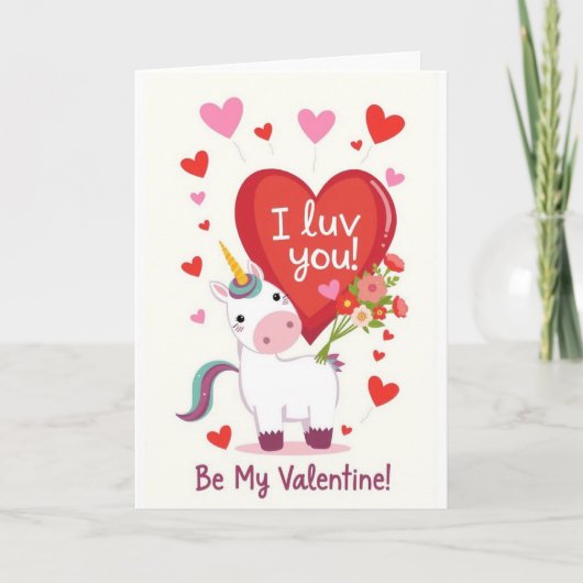 Unicorn Luv! Valentines Day Card Feestdagen Kaart (Voorkant)
