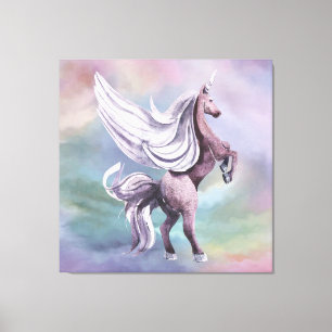 Unicorn Magic   Colorful Pastel Fantasy Waterverf Canvas Afdruk