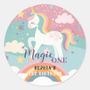 Unicorn Magic eerste verjaardag Ronde Sticker
