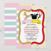 Unicorn & Magic Joint Boy Girl Birthday Invites Kaart (Voorkant / Achterkant)