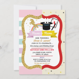 Unicorn & Magic Joint Boy Girl Birthday Invites Kaart
