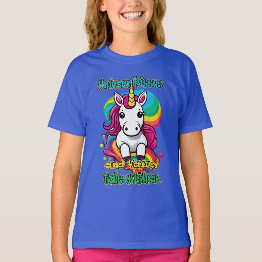 Unicorn Magic: 'Kisses and Fairy Wishes' T-shirt (Voorkant)