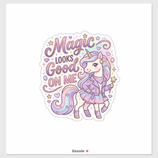 Unicorn Magic Looks Good on Me Graphic Design Whit Sticker (Vel)