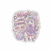 Unicorn Magic Looks Good on Me Graphic Design Whit Sticker (Voorkant)