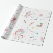 Unicorn Magic Pink Floral Birthday Party Cadeaupapier (Uitgerold)