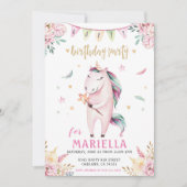 Unicorn Magic Pink Floral Birthday Party Kaart (Voorkant)