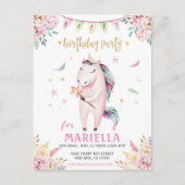 Unicorn Magic Pink Floral Birthday Party Uitnodiging Briefkaart (Voorkant)