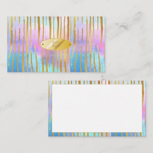 Unicorn Magic Pink Gold Stripe Monogrammen Visitekaartje (Voorkant / Achterkant)