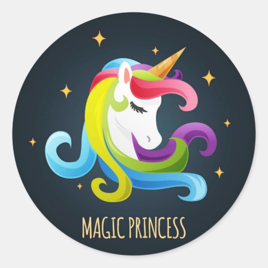 Unicorn Magic Princess Colorful Ronde Sticker (Voorkant)