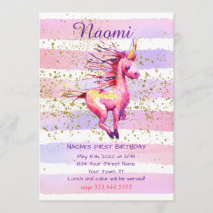 Unicorn Magic Waterverf Girl First Birthday Kaart