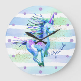 Unicorn Magic Waterverf Stripes Blue Grote Klok