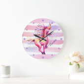 Unicorn Magic Waterverf Stripes Pink Grote Klok (Huis)