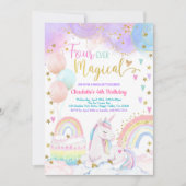 Unicorn Magical 4th Birthday Party Pastel Rainbow Kaart (Voorkant)