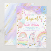 Unicorn Magical 4th Birthday Party Pastel Rainbow Kaart (Voorkant / Achterkant)