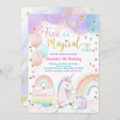 Unicorn Magical 5th Birthday Party Pastel Rainbow Kaart (Voorkant / Achterkant)