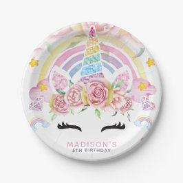 Unicorn Magical Birthday Floral Papieren Bordje