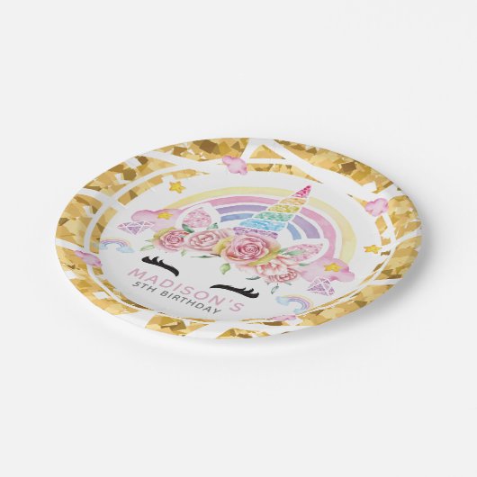Unicorn Magical Birthday Gold Papieren Bordje (Gekanteld)