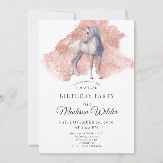 Unicorn Magical Birthday Invitation Kaart (Voorkant)