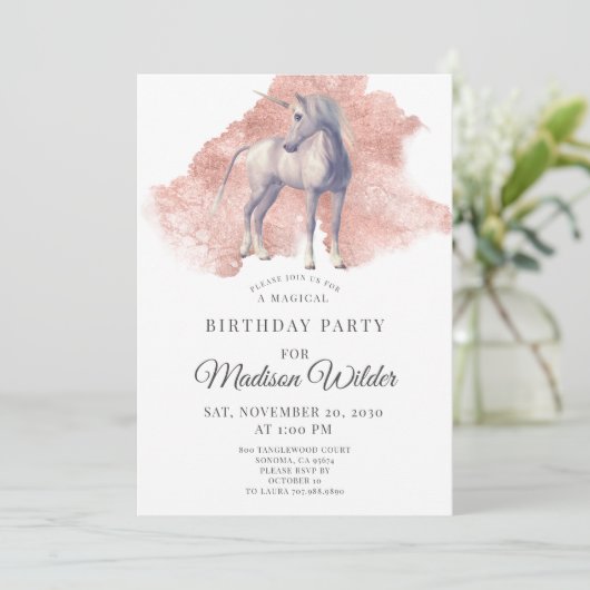 Unicorn Magical Birthday Invitation Kaart (Staand voorkant)
