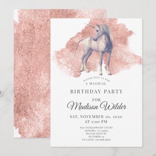 Unicorn Magical Birthday Invitation Kaart (Voorkant / Achterkant)