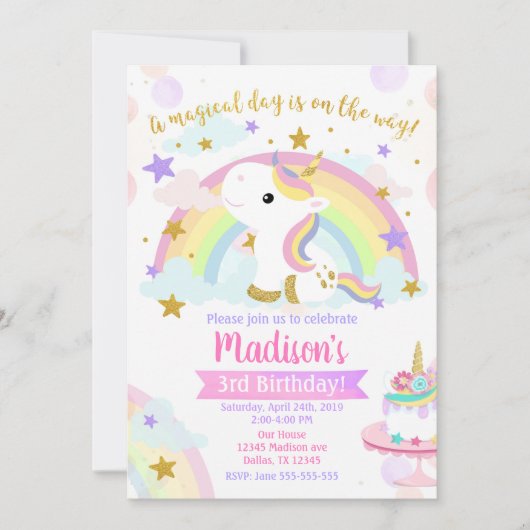 Unicorn Magical Birthday Invitation Kaart (Voorkant)