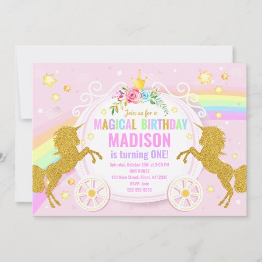 Unicorn Magical Birthday Invitation / Whimsical Kaart (Voorkant)
