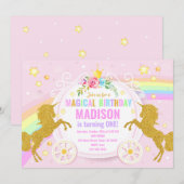Unicorn Magical Birthday Invitation / Whimsical Kaart (Voorkant / Achterkant)