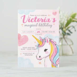 Unicorn Magical Birthday Invite Kaart