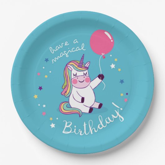 Unicorn Magical Birthday Papieren Bordje (Voorkant)