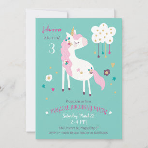 Unicorn Magical Birthday Party Invitation Kaart