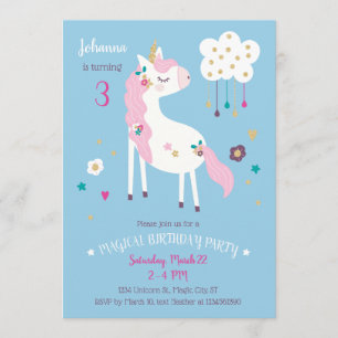 Unicorn Magical Birthday Party Invitation Kaart