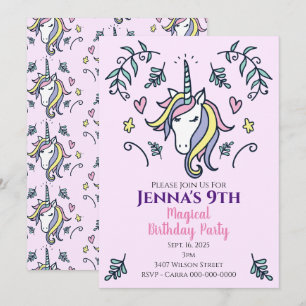 Unicorn Magical Birthday Party Kaart
