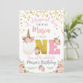 Unicorn Magical Day 1st Birthday Invitation Kaart (Staand voorkant)