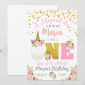 Unicorn Magical Day 1st Birthday Invitation Kaart (Voorkant / Achterkant)