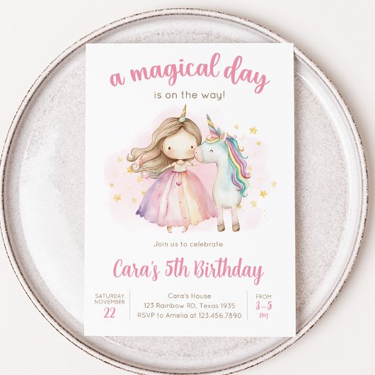 Unicorn Magical Day Birthday Party Kaart