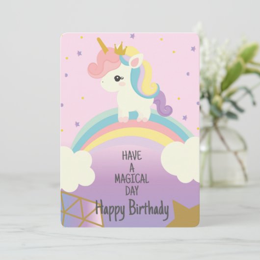 Unicorn Magical Day Feestdagenkaart (Staand voorkant)