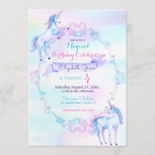 Unicorn Magical Fantasy Rainbow Aqua Pink Lavender Kaart