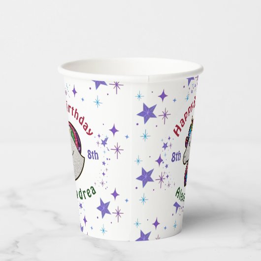 Unicorn Magical Glitter Birthday Child Personalize Papieren Bekers (Rechts)