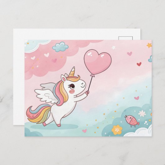 Unicorn Magical Heart Day Briefkaart (Voorkant / Achterkant)