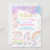 Unicorn Magical One Girl 1st Birthday Party Pastel Kaart (Voorkant)