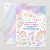 Unicorn Magical One Girl 1st Birthday Party Pastel Kaart (Voorkant / Achterkant)