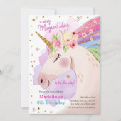 Unicorn Magical Pink Gold Rainbow Girl Birthday Kaart (Voorkant)