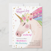 Unicorn Magical Pink Gold Rainbow Girl Birthday Kaart (Voorkant)