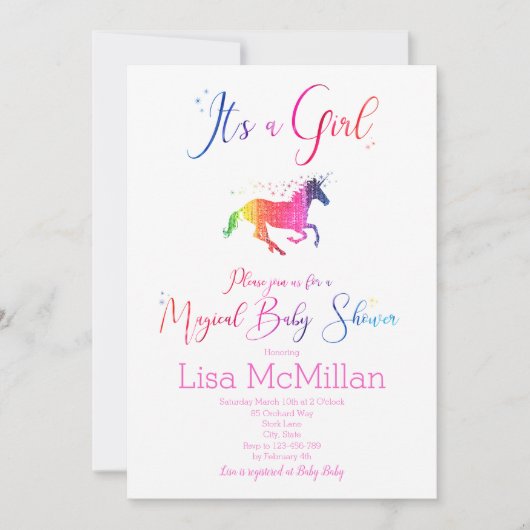 Unicorn Magical Rainbow Baby shower Uitnodiging (Voorkant)