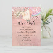 Unicorn Magical Rainbow Glitter Girl Baby shower Kaart (Staand voorkant)