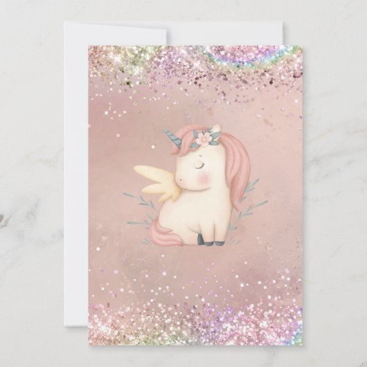 Unicorn Magical Rainbow Glitter Girl Baby shower Kaart (Achterkant)