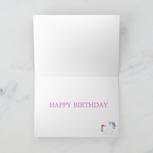 Unicorn Magical Rainbow Pink en Cute Birthday Feestdagen Kaart (Binnen)